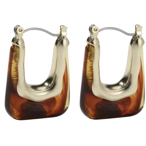 Vintage Geometric Resin Hoop Earring Acrylic U-Shaped hoop endless New In style - Picture 7 of 9